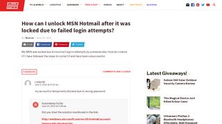 
                            8. How can I unlock MSN Hotmail after it was locked due to failed login ...