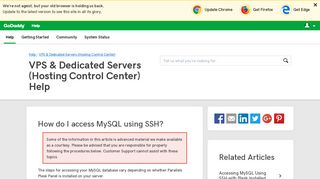 
                            1. How do I access MySQL using SSH? | VPS & Dedicated Servers ...