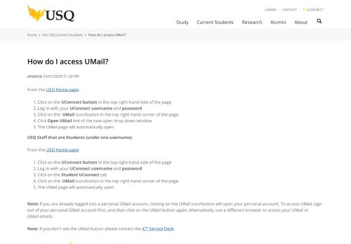 
                            4. How do I access UMail?: Ask USQ Current Students