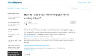 
                            5. How do I add a new FirstGiving login for an existing school ...