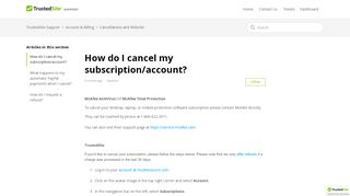 
                            11. How do I cancel my subscription/account? – McAfee SECURE Support