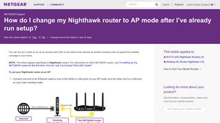 
                            10. How do I change my Nighthawk router to AP mode after I've already ...