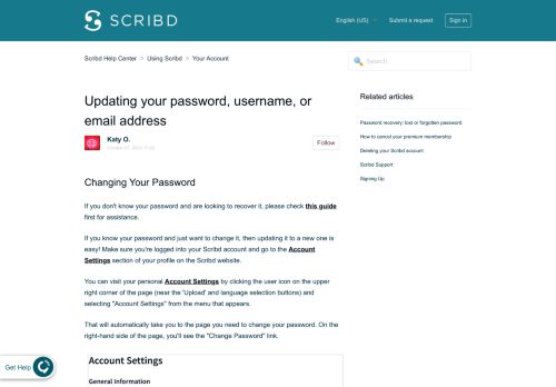 
                            1. How do I change my password, username, or email address? – Scribd ...