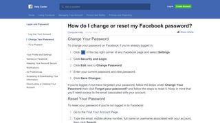 
                            11. How do I change or reset my Facebook password? | Facebook Help ...
