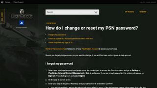 
                            9. How do I change or reset my PSN password? | World of Tanks PS4
