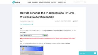 
                            10. How do I change the IP address of a TP-Link Wireless Router (Green ...