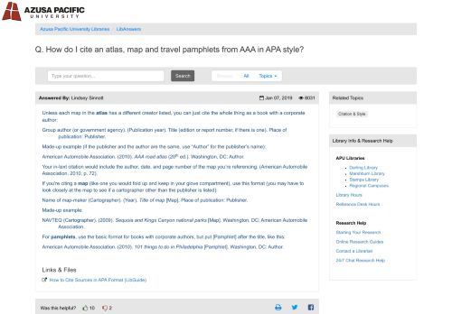 
                            13. How do I cite an atlas, map and travel pamphlets from AAA in APA ...