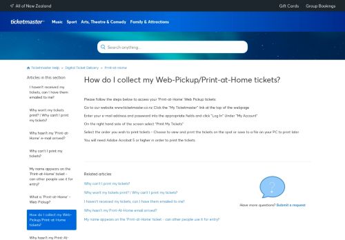 
                            5. How do I collect my Web-Pickup/Print-at-Home tickets? – Ticketmaster ...