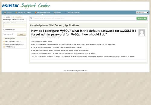 
                            2. How do I configure MySQL? What is the default password ... - ASUSTOR