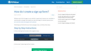 
                            13. How do I create a sign up form? – AWeber Knowledge Base