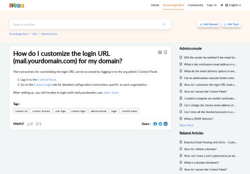 
                            3. How do I customise the login URL (mail.yourdomain.com ... - Zoho Cares