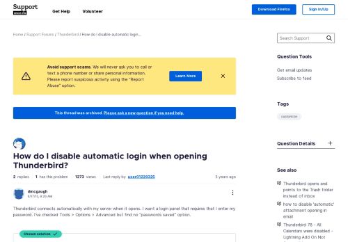 
                            4. How do I disable automatic login when opening Thunderbird ...