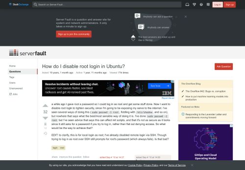 
                            6. How do I disable root login in Ubuntu? - Server Fault
