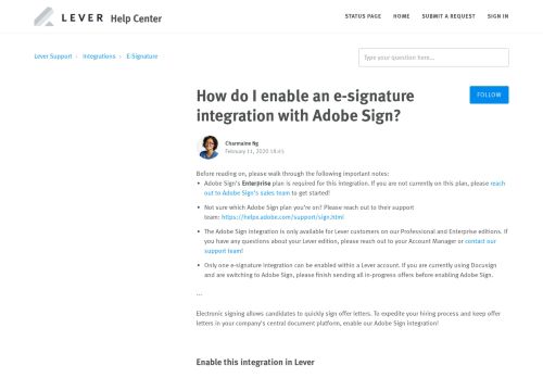 
                            9. How do I enable an e-signature integration with Adobe Sign? – Lever ...