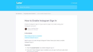 
                            6. How do I Enable Instagram Sign In? | Later Help Center