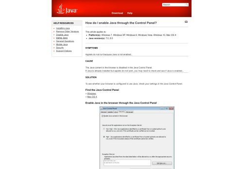 
                            1. How do I enable Java through the Control Panel?