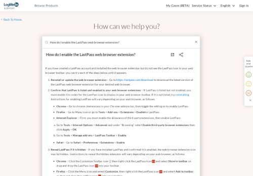 
                            7. How do I enable the LastPass web browser extension?