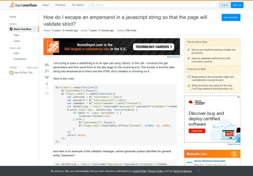 
                            9. How do I escape an ampersand in a javascript string so that the ...