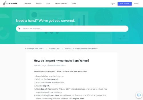 
                            12. How do I export my contacts from Yahoo? - Benchmark Email