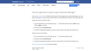 
                            2. How do I generate a code to log into Business Manager? | Facebook ...
