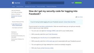 
                            1. How do I get my security code for logging into Facebook? | Facebook ...
