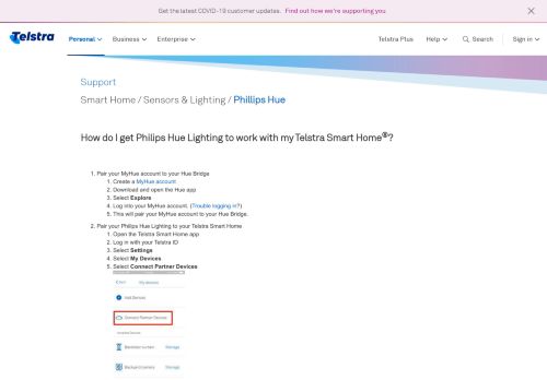 
                            8. How do I get Philips Hue Lighting to work with my Telstra Smart Home