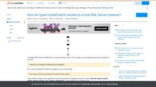 
                            4. How do I grant myself admin access to a local SQL Server instance ...
