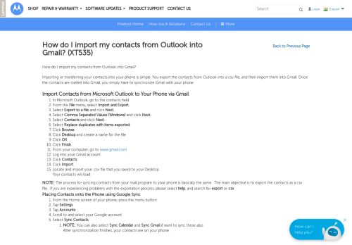 
                            7. How do I import my contacts from Outlook into Gmail? (XT535 ...
