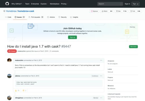 
                            8. How do I install java 1.7 with cask? · Issue #9447 · Homebrew ... - GitHub