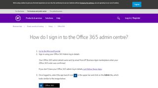 
                            9. How do I log in to the Office 365 admin centre? - BT Business - Service