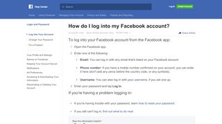 
                            6. How do I log into my Facebook account? | Facebook Help Center ...