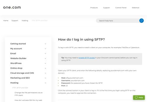 
                            7. How do I log on using SFTP? – Support | One.com