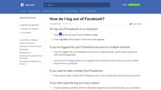 
                            3. How do I log out of Facebook? | Facebook Help Center | Facebook