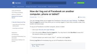 
                            4. How do I log out of Facebook on another computer, phone or tablet ...