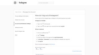 
                            12. How do I log out of Instagram? | Instagram Help Center