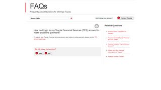 
                            8. How do I login to my Toyota Financial Services (TFS) account to make ...