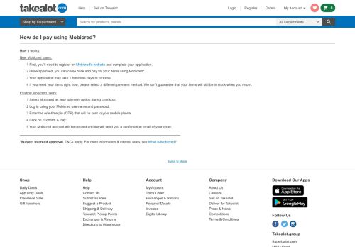
                            11. How do I pay using Mobicred? « Takealot.com
