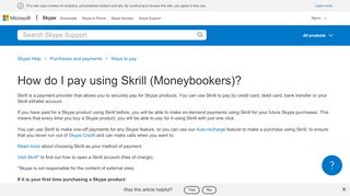 
                            8. How do I pay using Skrill (Moneybookers)? | Skype Support