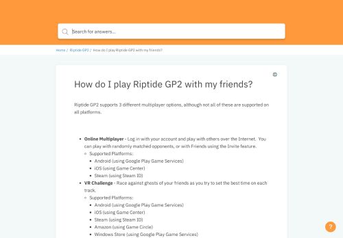 
                            9. How do I play Riptide GP2 with my friends? | Vector Unit