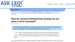 
                            11. How do I prevent Hotmail from locking me out when I travel overseas ...