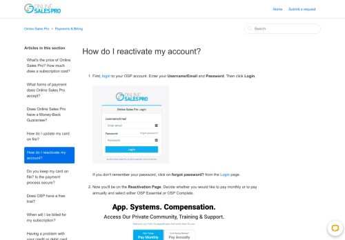 
                            3. How do I reactivate my account? – Online Sales Pro