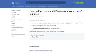 
                            3. How do I recover an old account I can't log into? | Facebook Help ...