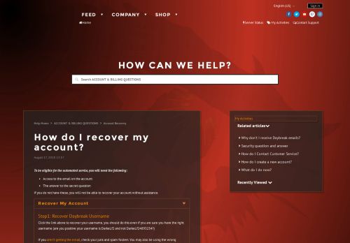 
                            6. How do I recover my account? - Help Home - Daybreak Games