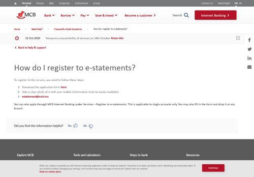 
                            8. How do I register to e-statements? - MCB