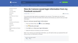 
                            2. How do I remove saved login information from my account? - Facebook