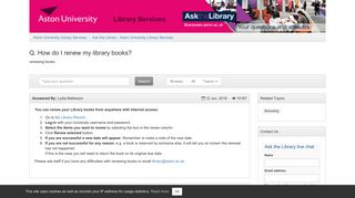 
                            11. How do I renew my library books? - Ask the Library - Aston University ...