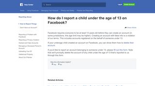 
                            1. How do I report a child under the age of 13? | Facebook Help Center ...