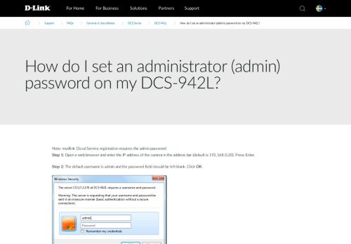 
                            13. How do I set an administrator (admin) password on my DCS-942L ...