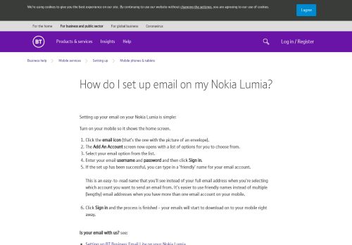 
                            9. How do I set up email on my Nokia Lumia? | BT Business
