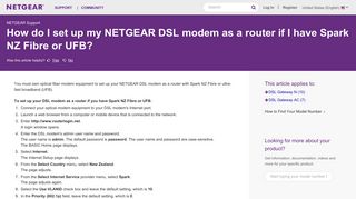 
                            7. How do I set up my NETGEAR DSL modem as a router if I have Spark ...